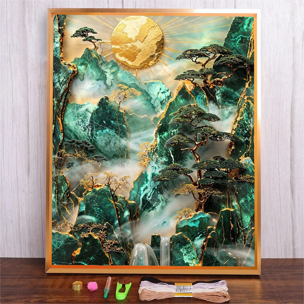 

DMC Threads Embroidery Kit Hand Embroidery Starter Kit For Beginner Wall Art Accessories Mountain Landscape Cross Stitch Crafts