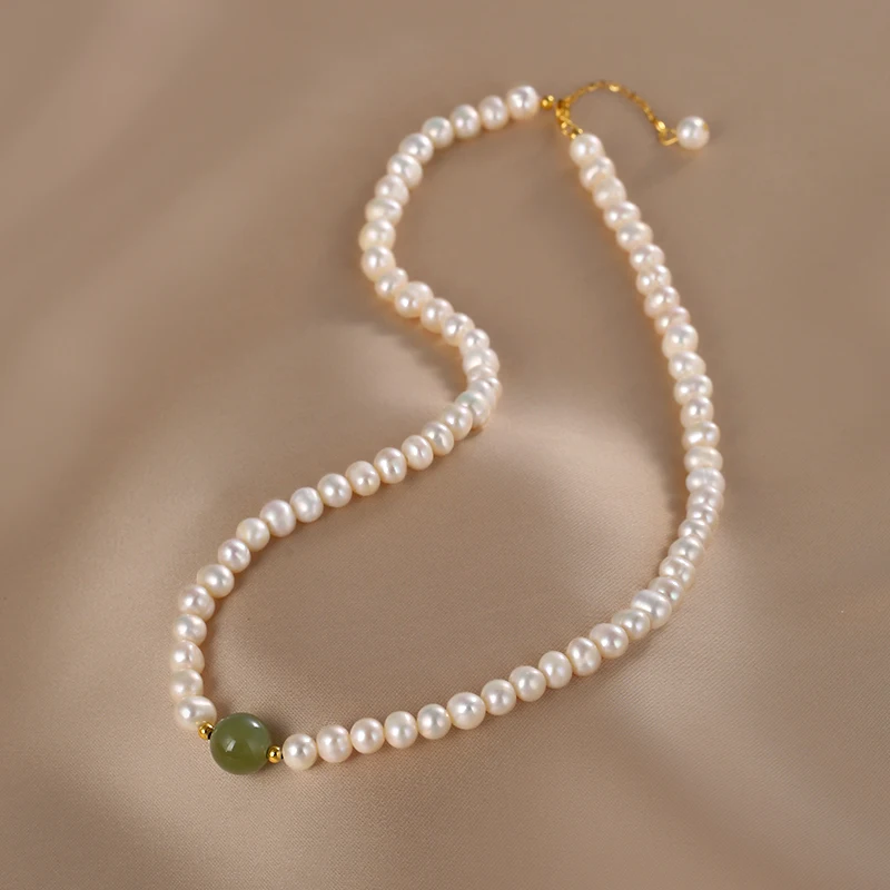 

Lii Ji Real Pearl Green Jade Choker Necklace High Luster Pearal 14K Gold Filled No Fade Necklace for Women Birthday Gift