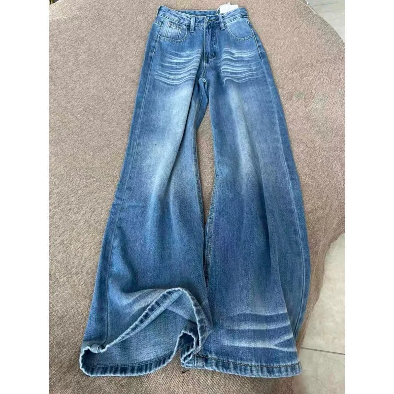 

Удлиненные широкие джинсы в стиле ретро для женщин, новые моющиеся утягивающие свободные женские драпированные прямые брюки длиной до пола