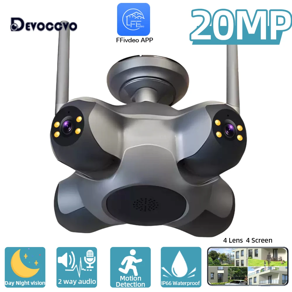 

20MP Wifi Panoramic Security Camera Outdoor 4 Lens 4 Screens Two Way Audio CCTV Wireless CCTV Video Surveillance Camera