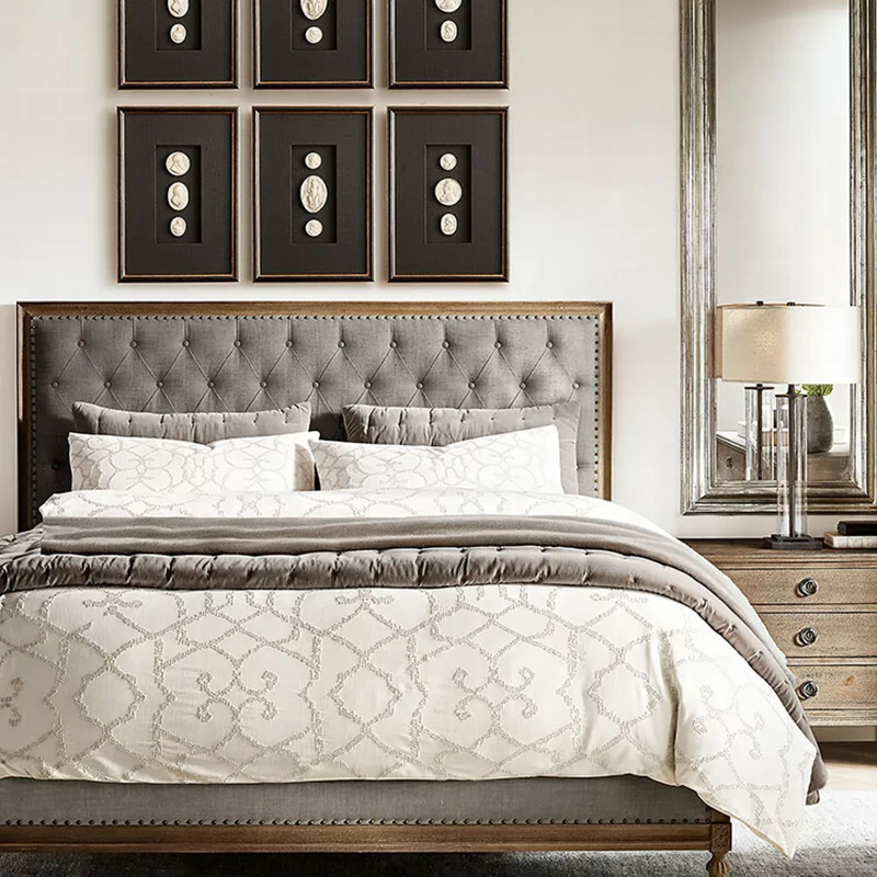 xx-French Modern Contemporary Fabric Diamond-Tufted Panel Bed Storage Footboard Up-Holstered Bedroom Furniture Sets King Queen