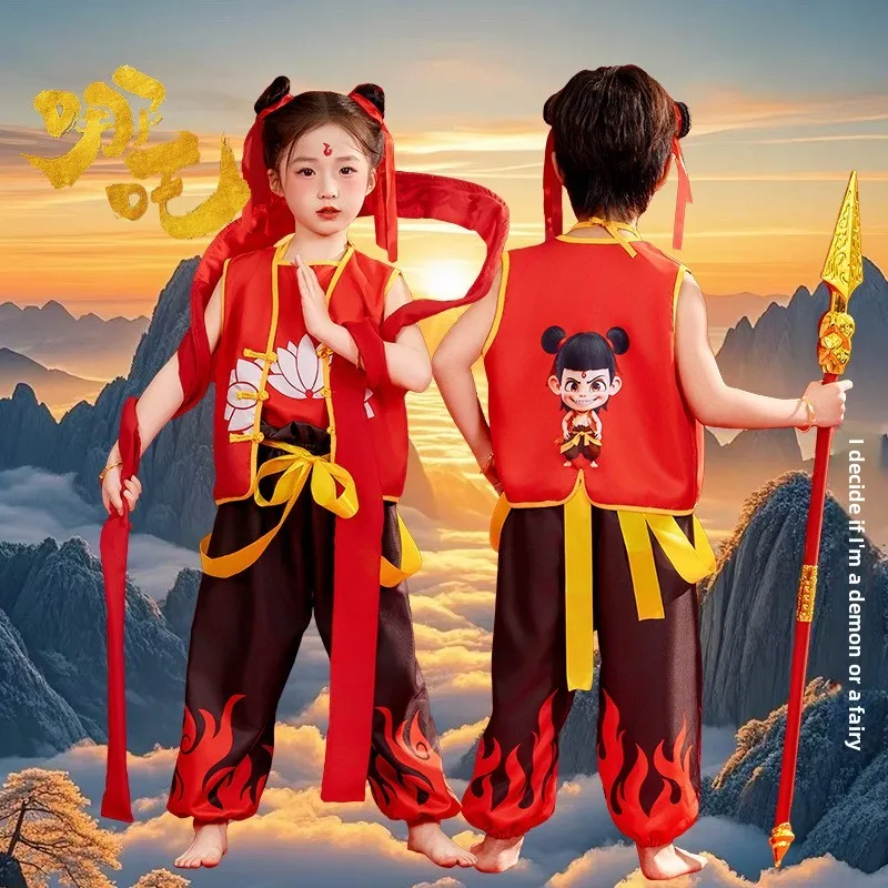 

Little Na Zha Costume Girls' Performance Clothes loween Cartoon Outfit Na Zha Devil Child Sea Turmoil Cosplay Set