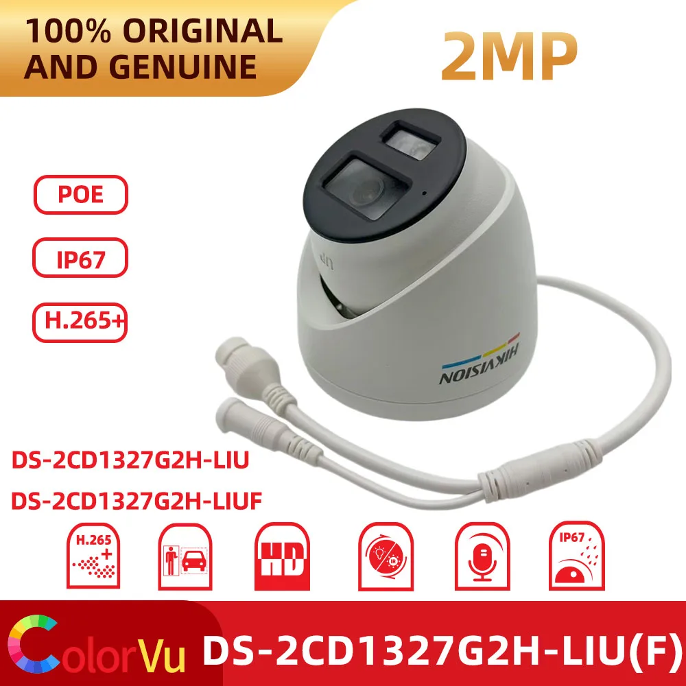 Hikvision DS-2CD1327G2H-LIUF 2MP 1080P ColorVu Dome IP Camera PoE Built-in Mic Outdoor IP67 Night Vision Security CCTV Camera