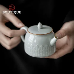 150ml Boutique Hand-embossed Lotus Petals Ceramic Teapot Home Creative Relief Teapot Tea Set with Filter Kung Fu Tea Set Kettle