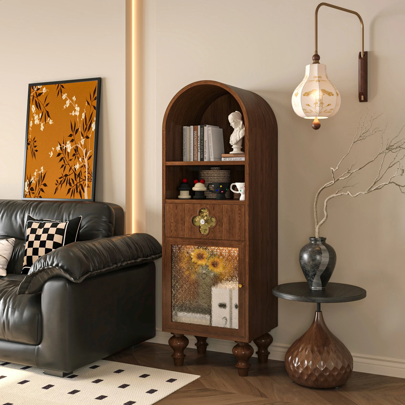 

Dining side cabinet integrated storage cabinet against the wall, living room solid wood new decoration ornament, high-end medium