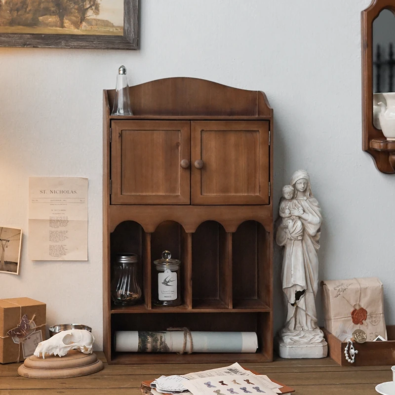 

Vintage Dolls Display Cabinet Wooden Mini Desktop Storage Shelf Toy Ornaments Organizer Retro Home Decor