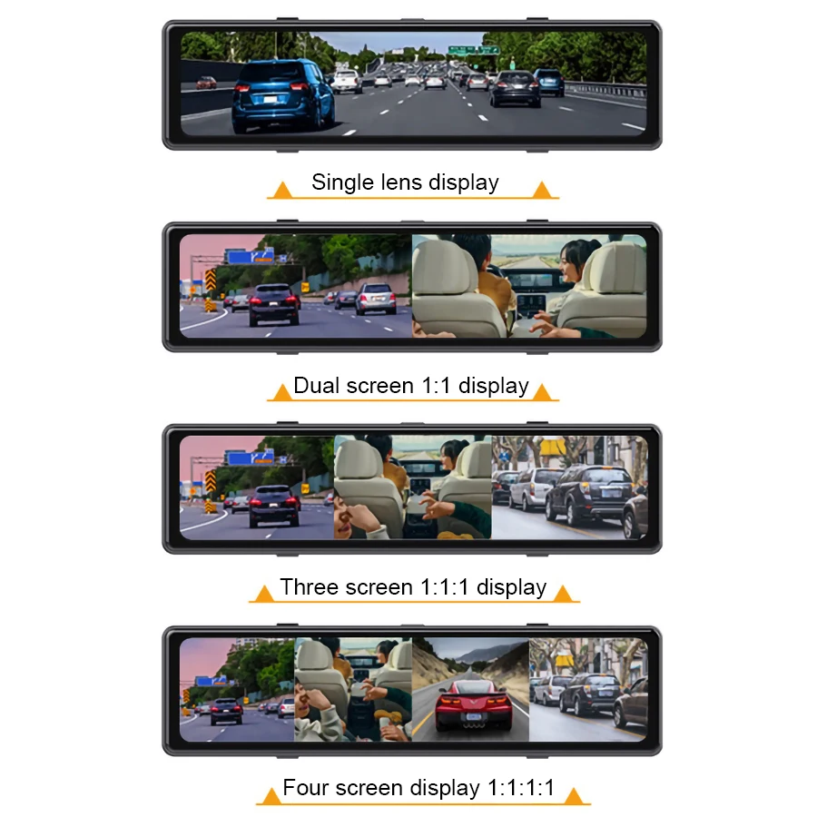 11.26 بوصة 4 قناة عدسة السيارة 4K 1080P داش كام لسيارة DVR 4 CH النقطة العمياء BSD ADAS 24H وقوف السيارات داشكام مرآة