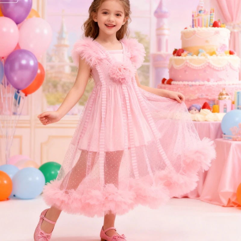 

Платье принцессы для девочек, карнавальный костюм для детей Розовый костюм Глинды для косплея, свадебный мечтательный наряд, розовое платье феи для девочек