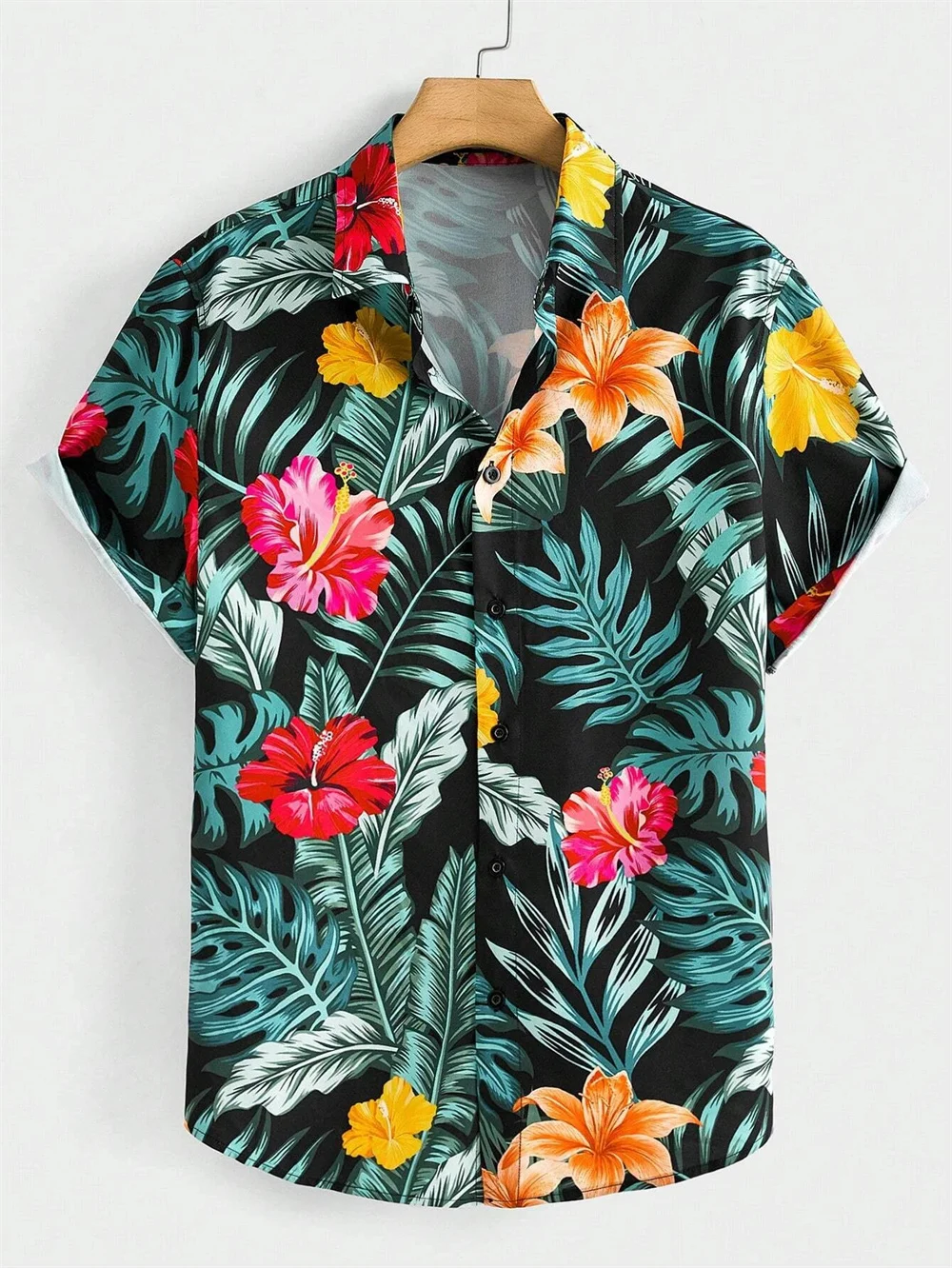 Camisa de manga corta con flores hawaianas para hombre, ropa de moda de versión coreana, camisa suelta de alta calidad para playa, viajes y