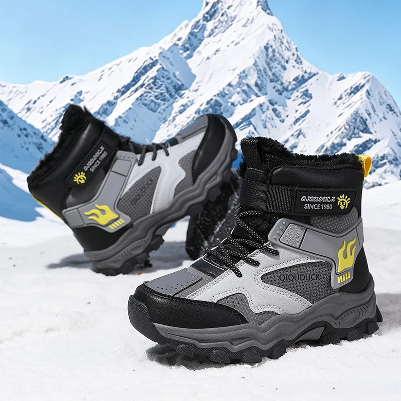 Luxury Boys Snow Boots Children Sneaker Winter Plush Warm Kids Outdoor Hiking Shoes Non-slip Cotton Sports Ankle Boots for Boy