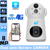 8MP 4K 4G/WiFi IP Camera Dual Lens Dual Screen Low Powered Battery Baby Monitor PIR Human Detection Night Vision Security Camera