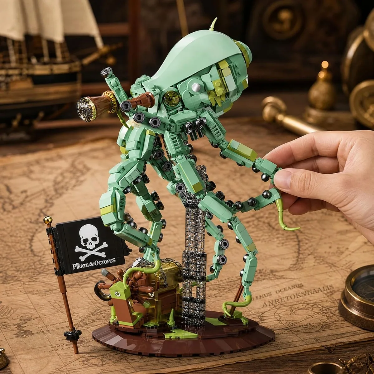 Creative DIY Pirate Kraken Octopus Model 1128PCS, Deep Sea Captain Legendary Monster Assembly Figurine Set, Collection Display view 3