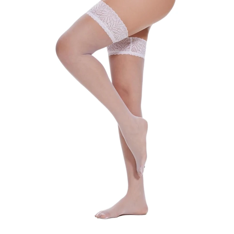 

Sweet 20D Stockings with Non-slip Silicone Lace Stay Up Thigh High Stocking for Women Lady Gift Sexy Transparent White Stockings