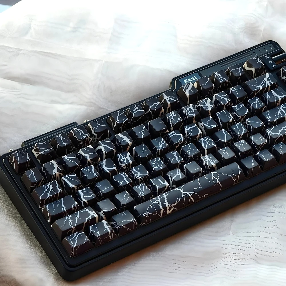 GEFENSI 129 Keys PBT Lightning Spiderweb Keycap Set Cherry Side Engraved Line Translucent Keycaps For MX Mechanical Keyboard Ski