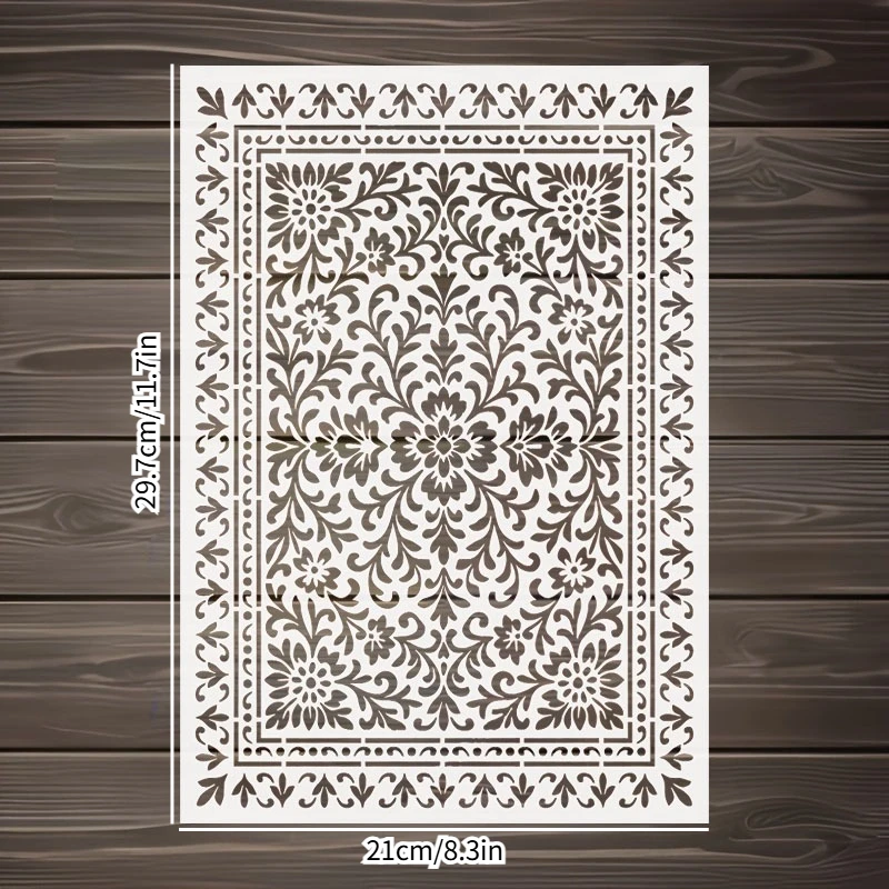 1Pc A4 Vintage Damask Stencil Reusable PET Floral Border Painting Drawing Template for Wall Floor Furniture DIY Home Decor