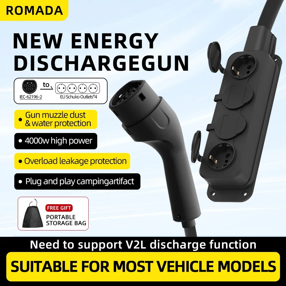

Electric Car Side Discharge Plug EV Type2 16A 4KW Charger Cable with EU Socket Outdoor Power Station( need car supports V2L) ﻿