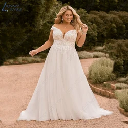 DISPOSITION NICEB-Robe de Mariée en Dentelle pour Femme, Grande Taille, Éducative, Élégante, Ligne A, Tulle Robes de mariée pour femmes taille plus Robe de mariée en dentelle avec applications sur l'épaule Elegant A
