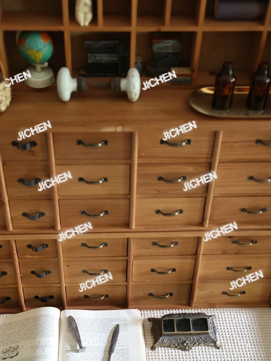 American Country Style Old log Drawer Storage Cabinet Retro Rack Classification Desktop Storage