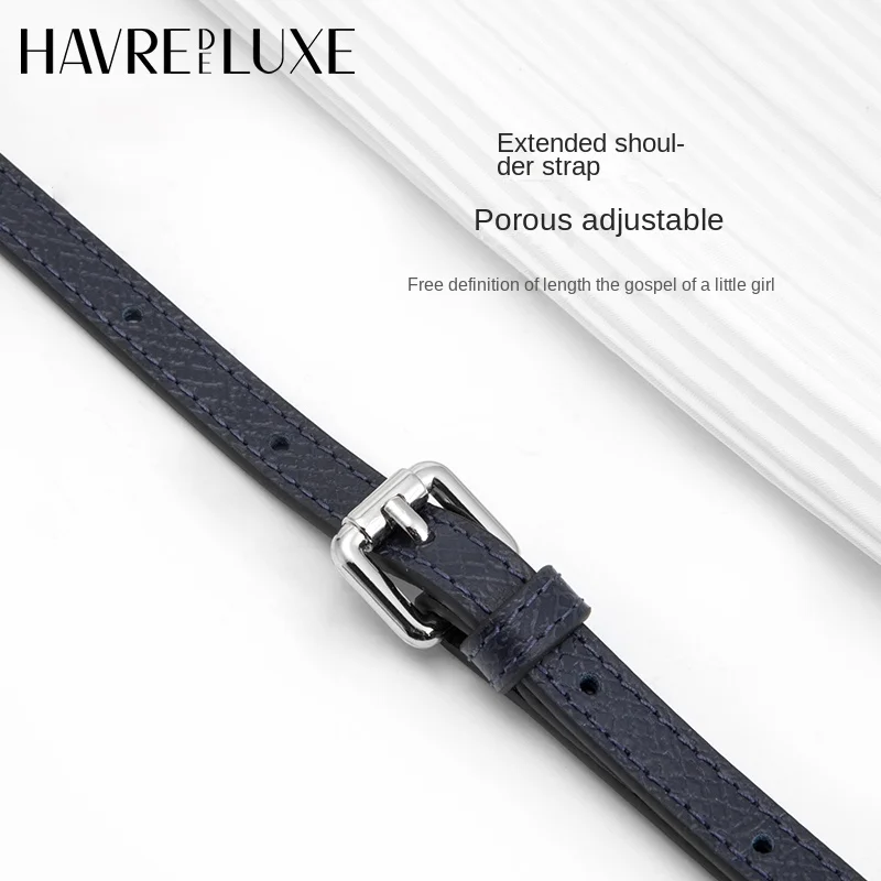 HAVREDELUXE Bag Strap For Longchamp Bag Dark Blue Short Handle Small Bag Free Of Punching Transformation Messenger Bag Belt