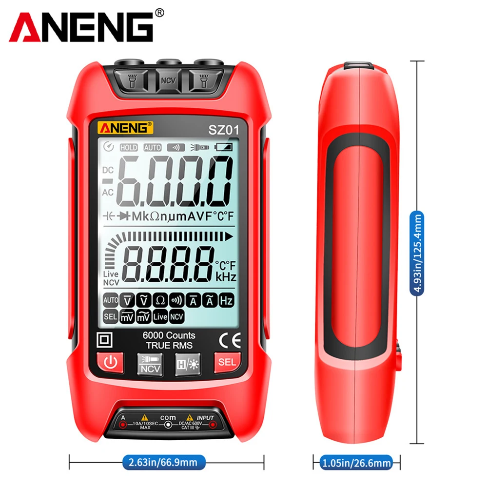 6000 Counts Digital Display Multimeter Auto Range True RMS Handheld Digital Multimeter Resistance Frequency High Precision Tools