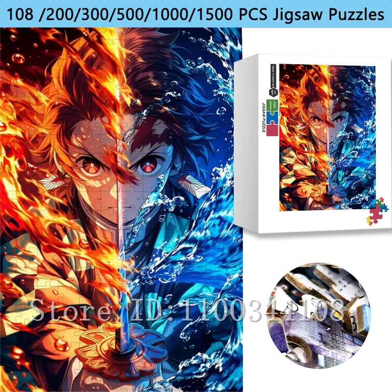 

Anime Demon Slayer Puzzle 108/200/300/500/1000/1500 Pieces Tanjiro Fire & Water Jigsaw Puzzle, Anime Collectible Unique Gift