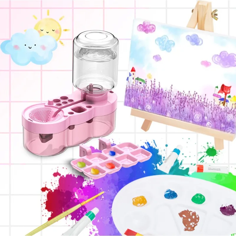 Paint Brush Washer Automatic Water Circulation Brush Cleaning Machine with Drain Button for Acrylic Water Based Painting Brush