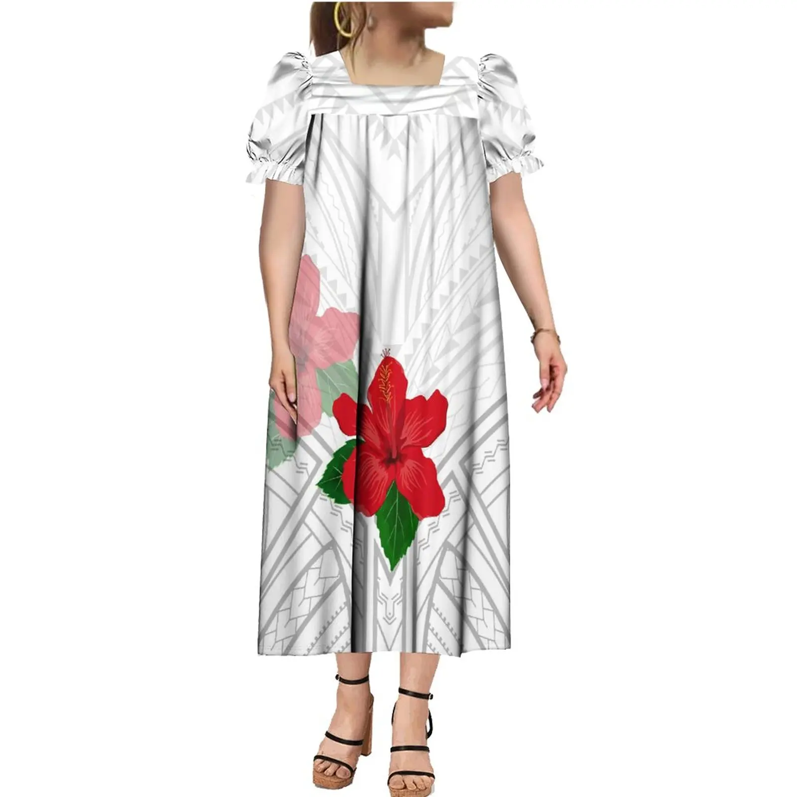 Print On Demand Customize mother day Micronesia White  Mumu Micronesia Dress Polynesian Dress Custom Plus Size Womens Dresses