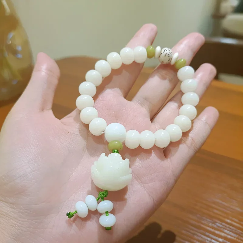 Natural White Jade Bodhi Lotus Canopy Simple All-match Bracelet Women's High-end Bracelet Temperament Bracelet Girlfriend Gift