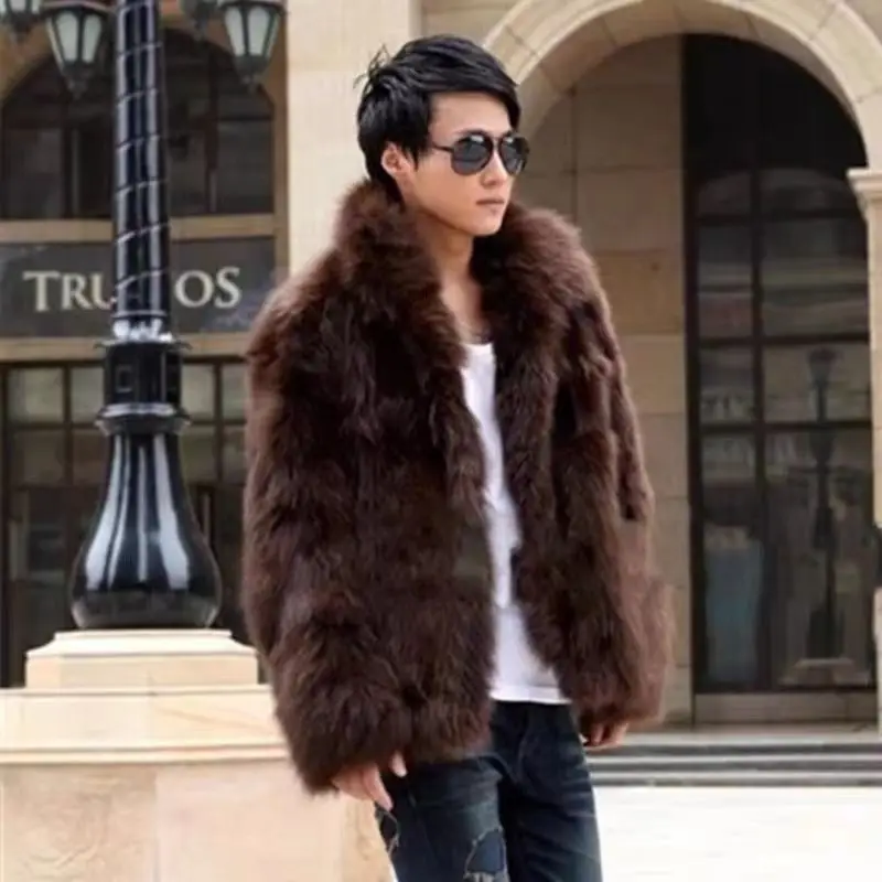 Winter New Men Faux Fur Coat Thickened Fox Sable Collar One Piece 2024 Korean Edition Men's Trend Jacket A233