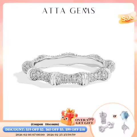 ATTAGEMS Sparkling Moissanite Ring Bamboo Design 925 Sterling Silver Women Rings Peace Good Luck for Birthday Party Gift Jewelry
