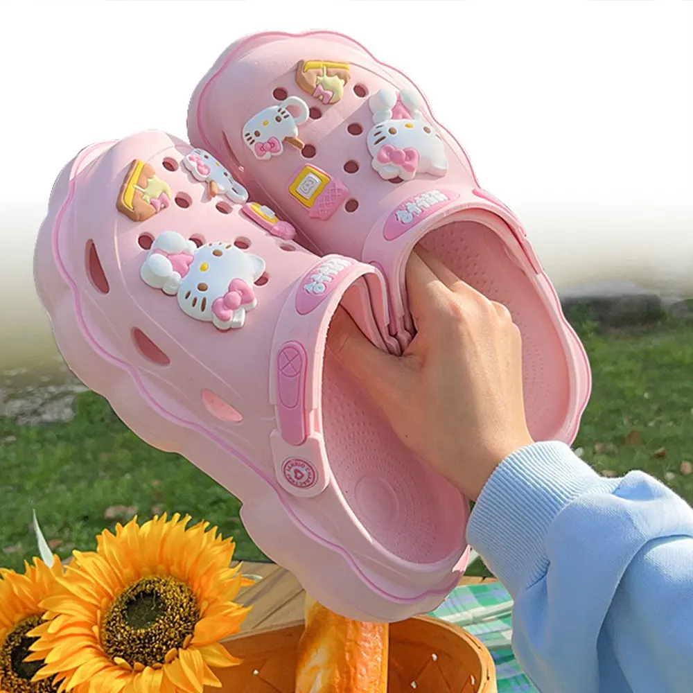 Kawaii Sanrio hellobyker Cave Shoes sandali estivi da donna con tacchi spessi Kuromi Cinnamoroll pantofole Casual regalo per ragazza femminile