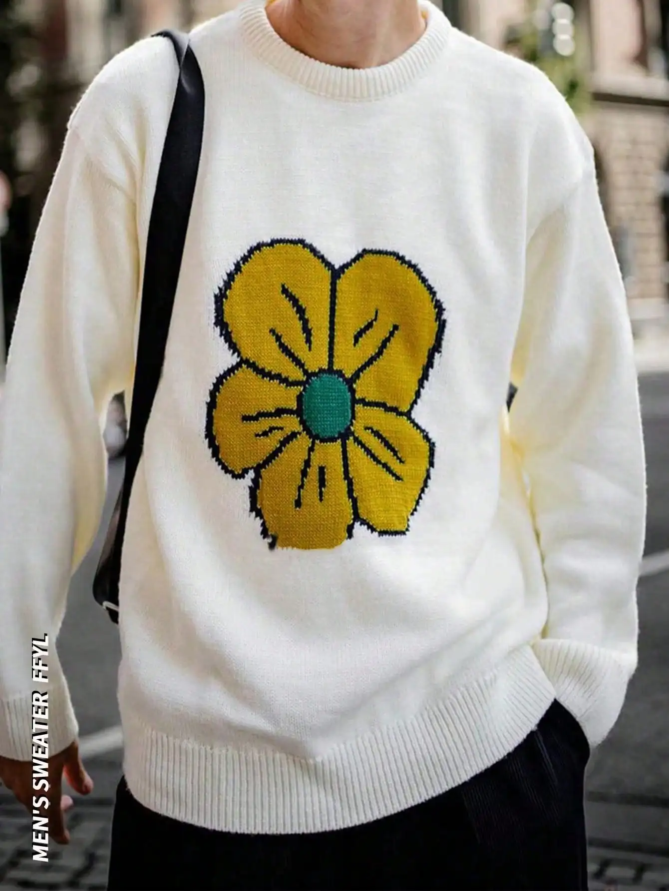 

Autumn and Winter Warm Style European and American Loose Casual Street Style Unisex Men's and Women's Knitted Niche Design Long-Sleeve Drop-Shoulder Simple Floral Round-Neck Sweater Knit Top