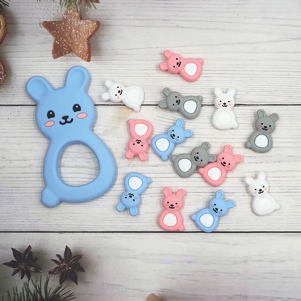 Chenkai 50PCS Rabbit Focal Beads For Pen Beadable Pen Silicone Charms Character Beads For Pen Making DIY Baby Pacifier Chains