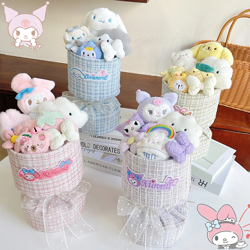 Sanrios Kawaii Kuromi Plush Doll Bouquet Cinnamoroll My Melody Anime Finished Product Wedding Souvenir Birthday Girlfriend Gift