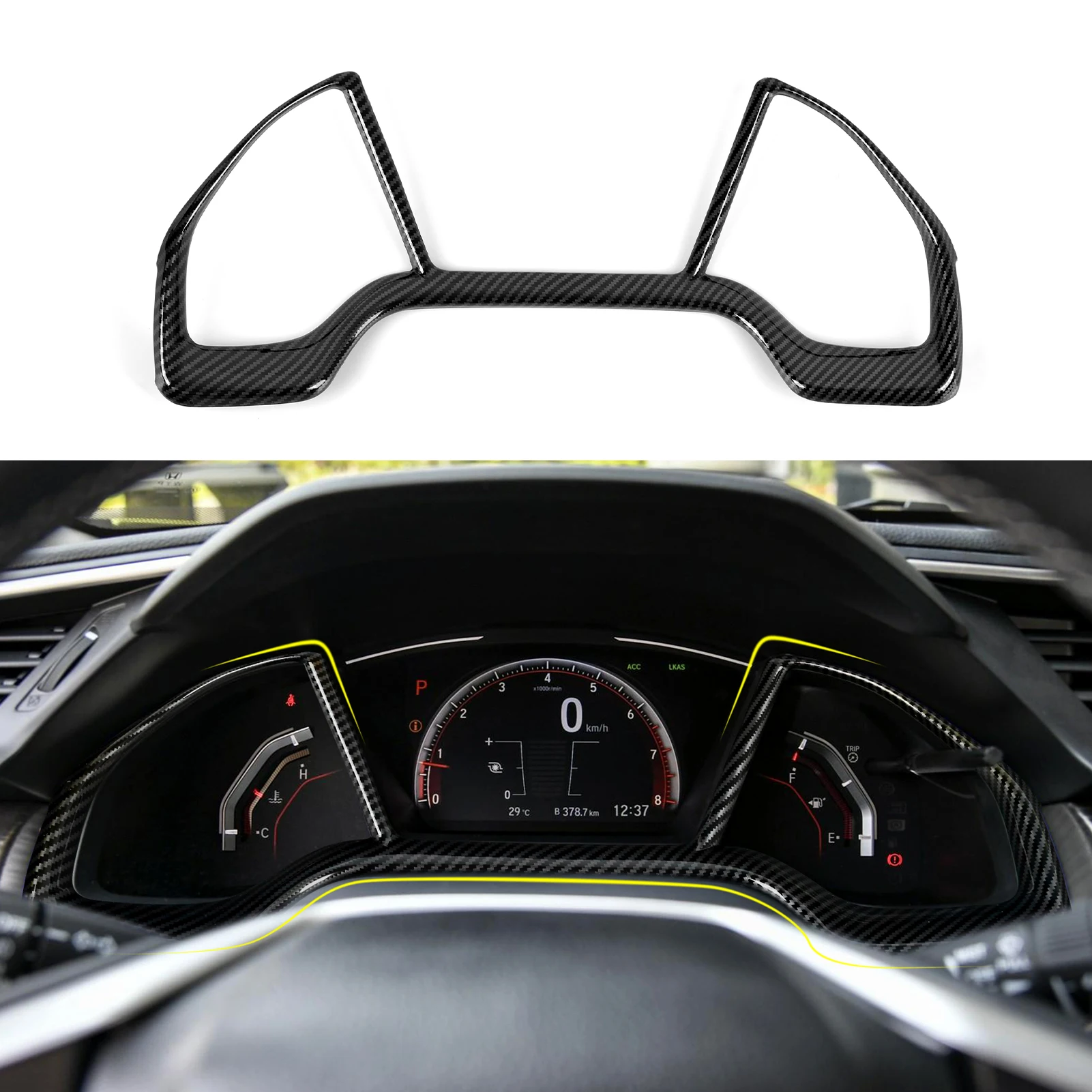 For Honda Civic 2016-2021 10th Gen Accessories Car Dashboard Instrument Panel Dial Trim ABS Carbon Fiber Interior Sticker