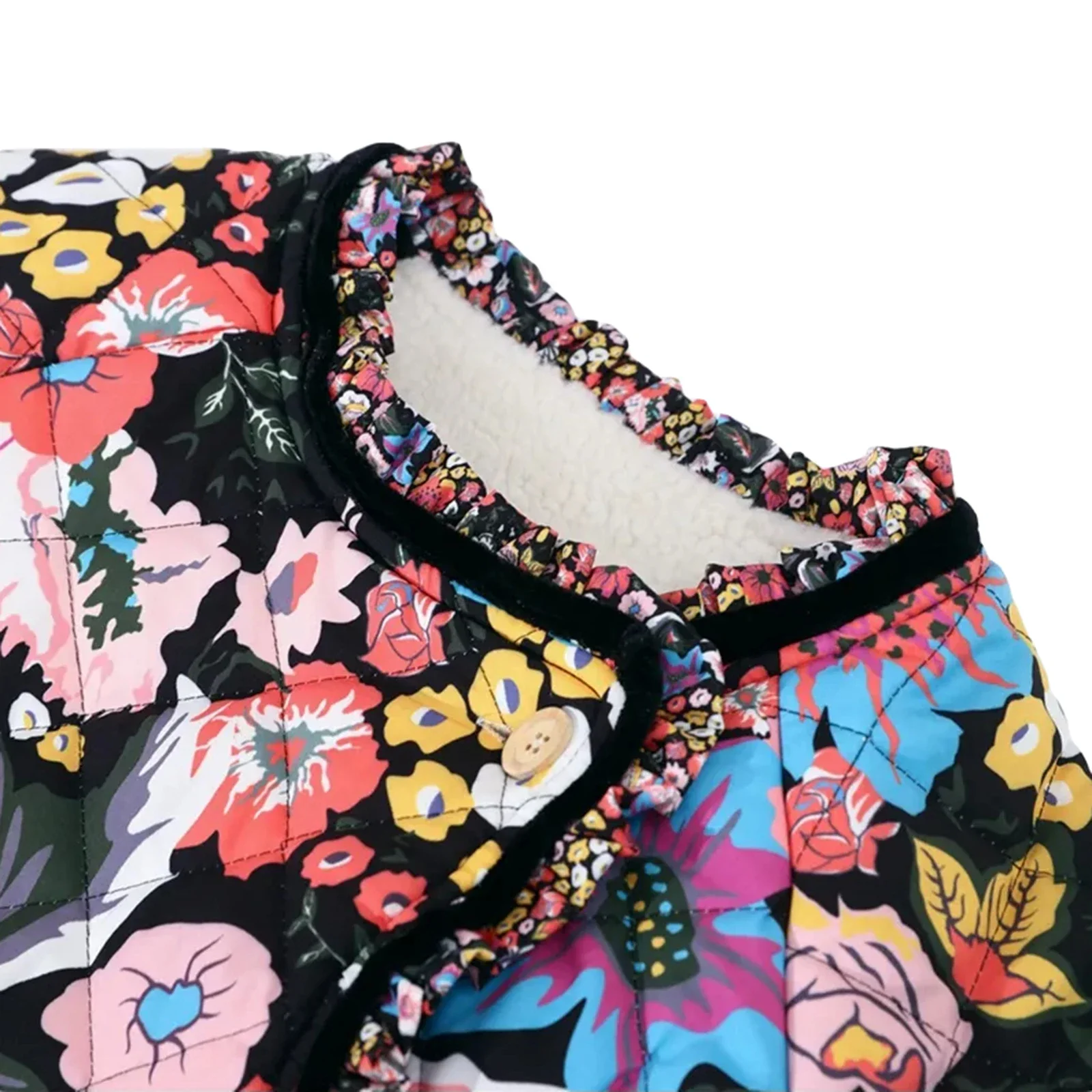 

Padded Warm Outwear Women Coats Fall Winter Loose Quilted Jacket Floral Print Button Down Long Sleeve