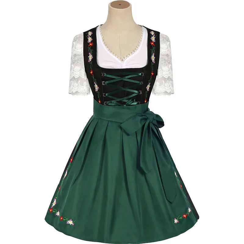 Deutsches Oktoberfest Dirndl-Kostüm für Damen, elegantes Spitzen-Blumen-Bayerisches Traditionelles Kleid, Vintage-Dienstmädchen-Festival-Cosplay-Fantasie-Anzug – Detail 25