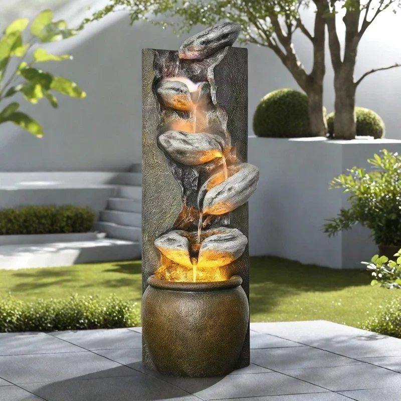 Stylish Resin Cascade Waterfall Wall Fountain Whit  Pump Indoor Water Feature Pump for Living Room, Home, or Office Decor