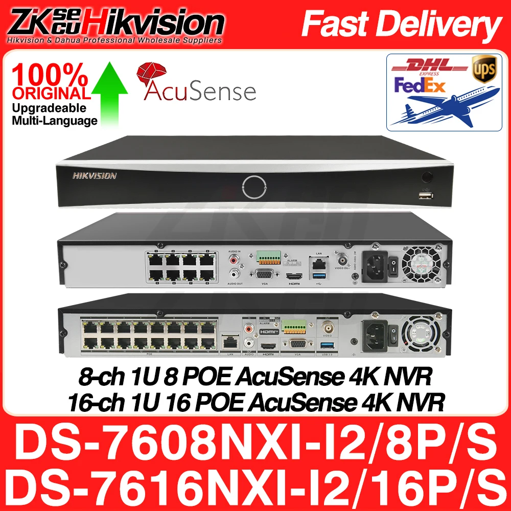 Hikvision 4K NVR DS-7608NXI-I2/8P/S DS-7616NXI-I2/16P/S 8/16CH 8/16POE Acusense 2 SATA AI By Camera/NVR Network Video Recorder