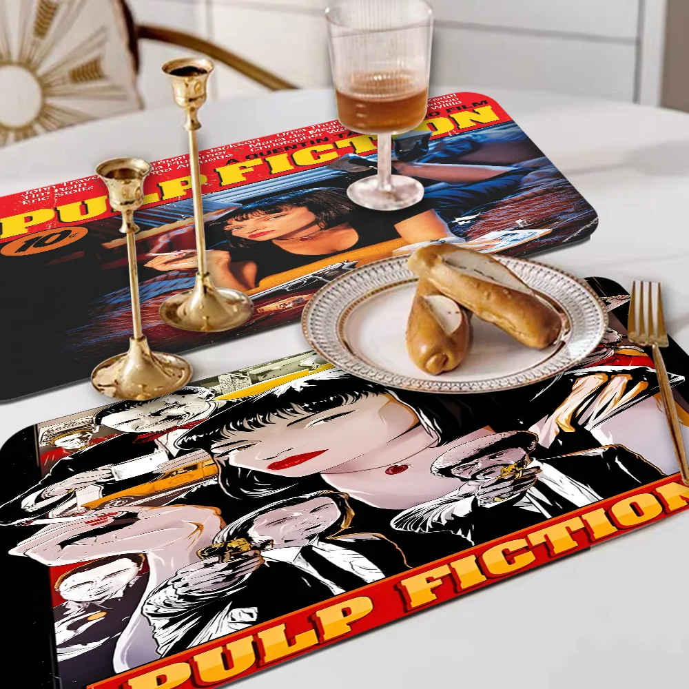 Classic Movie Pulp Fiction Kitchen Drainage Mat Retro Style Dish Drying Pads Absorbent Placemats Drainer Tableware Mats