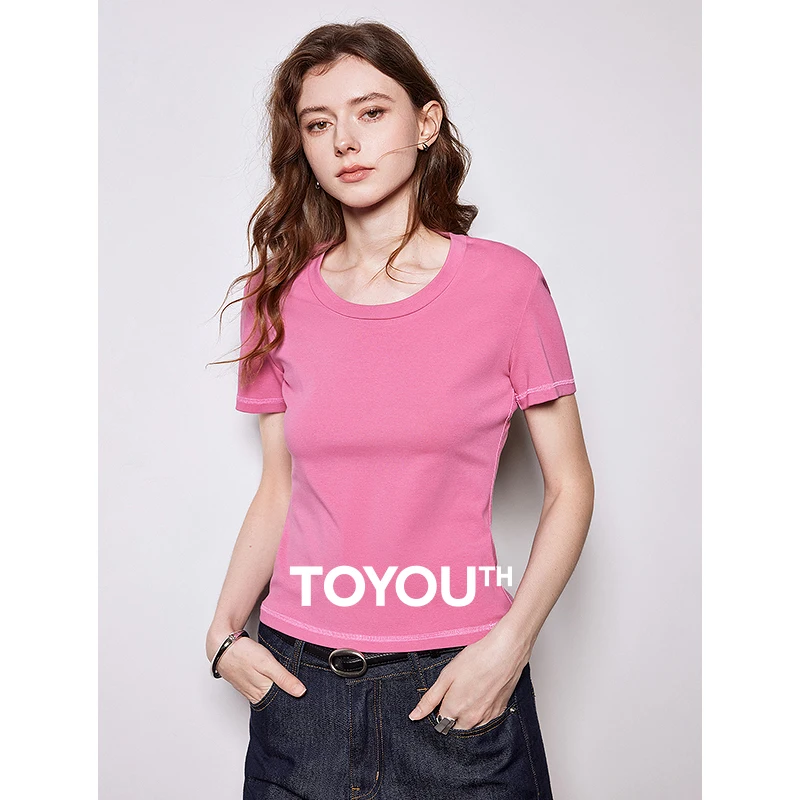 

TOYOUTH женская футболка, новинка весны 2024, облегающий пуловер с U-образным вырезом и короткими рукавами, короткие топы
