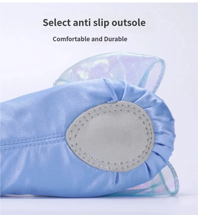 Blaue Satin-Ballettschuhe für Mädchen mit Lieblicher Eisnetz-Großer Schleife Bühnenauftritt Tanzschuhe 8128 – Detail 7
