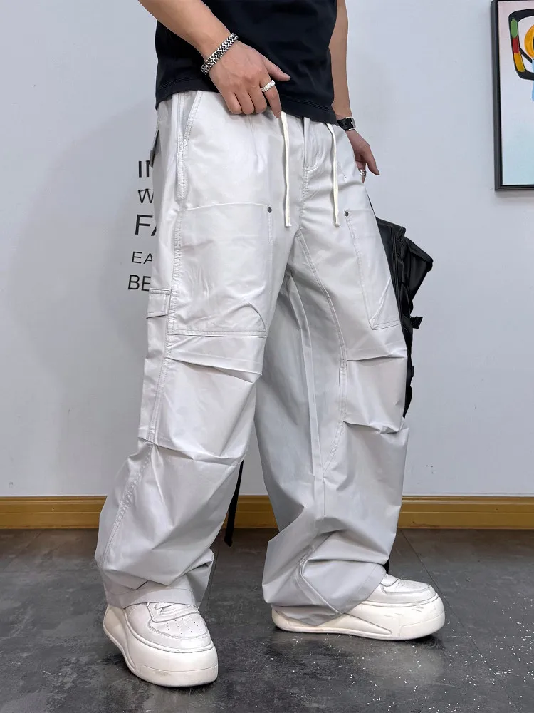 American Retro Pleated Design Summer Thin Casual Pants Men Loose Straight Cut Versatile Dstring Soldier Pants Breathable