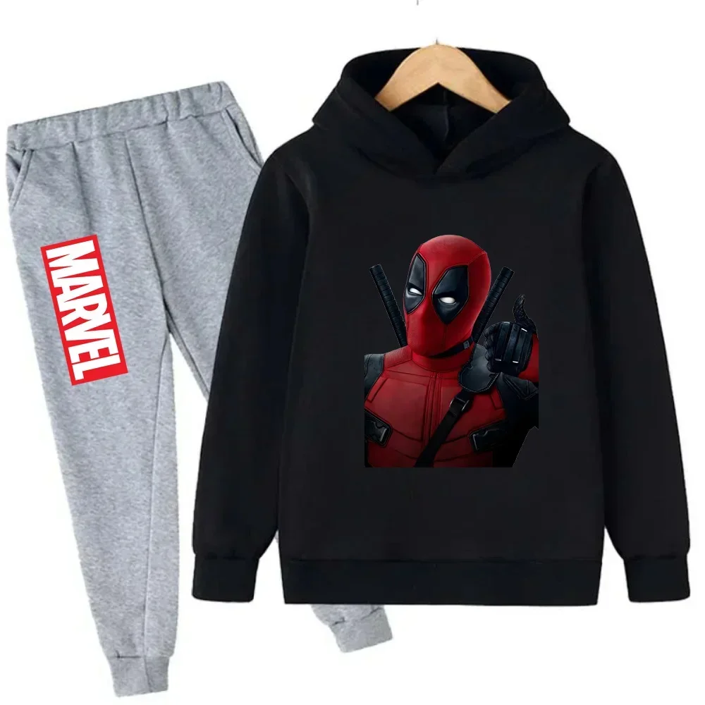 Autumn Marvel Deadpool Unicorn Print Children Hoodie Pant Suit 2pcs Set Cartoon Kid Boys Girls Clothing Casual Sport Tracksuit