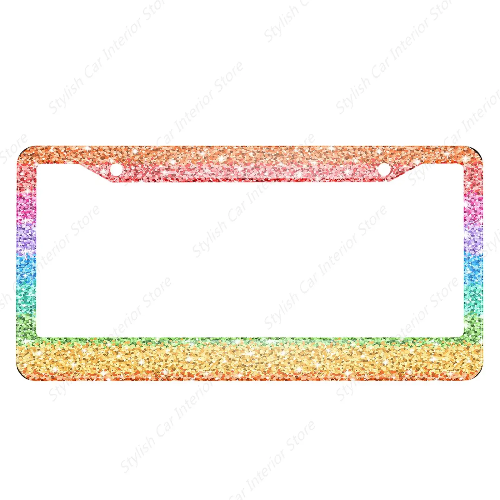 Rainbow Glitter License Plate Frame Shining Rainbow Gradient Sparkle Glitter License Plate Cover Aluminum Metal for Women Men