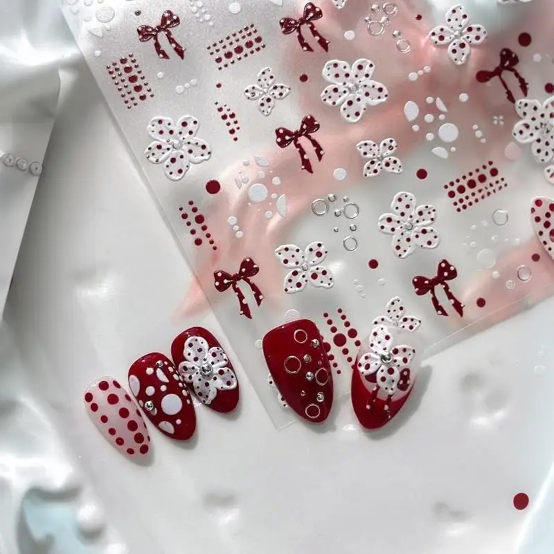 Blumen-, Polka-Dot- und Schleifen-Nagelaufkleber, selbstklebende Deko-Sticker für DIY-Maniküre, Scrapbook und Tagebuch – Detail 5