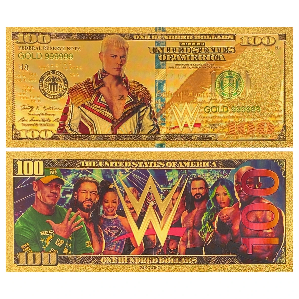 مائة دولار من الأوراق النقدية المطلية بالذهب عيار 24 قيراط الأمريكية Pro Wrestling Stars Fan تذكارية مجموعة الأوراق النقدية البلاستيكية - هدية قابلة للاستخدام #2