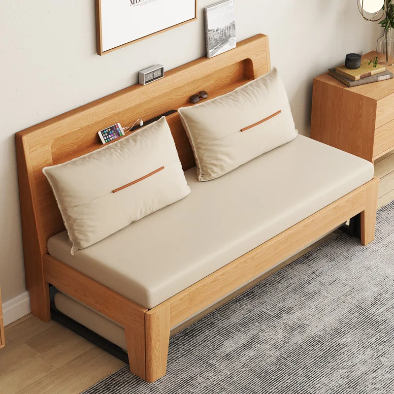 

2024 new solid wood sofa bed small apartment Internet celebrity living room multi-function foldable sofa bed dual-purpose wooden