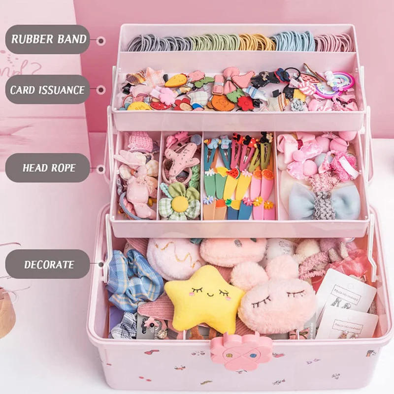 Portable Hair Accessories Storage Box Baby Head Rope Hairpin Rubber Band Dressing Jewelry Case Bedroom Organizer