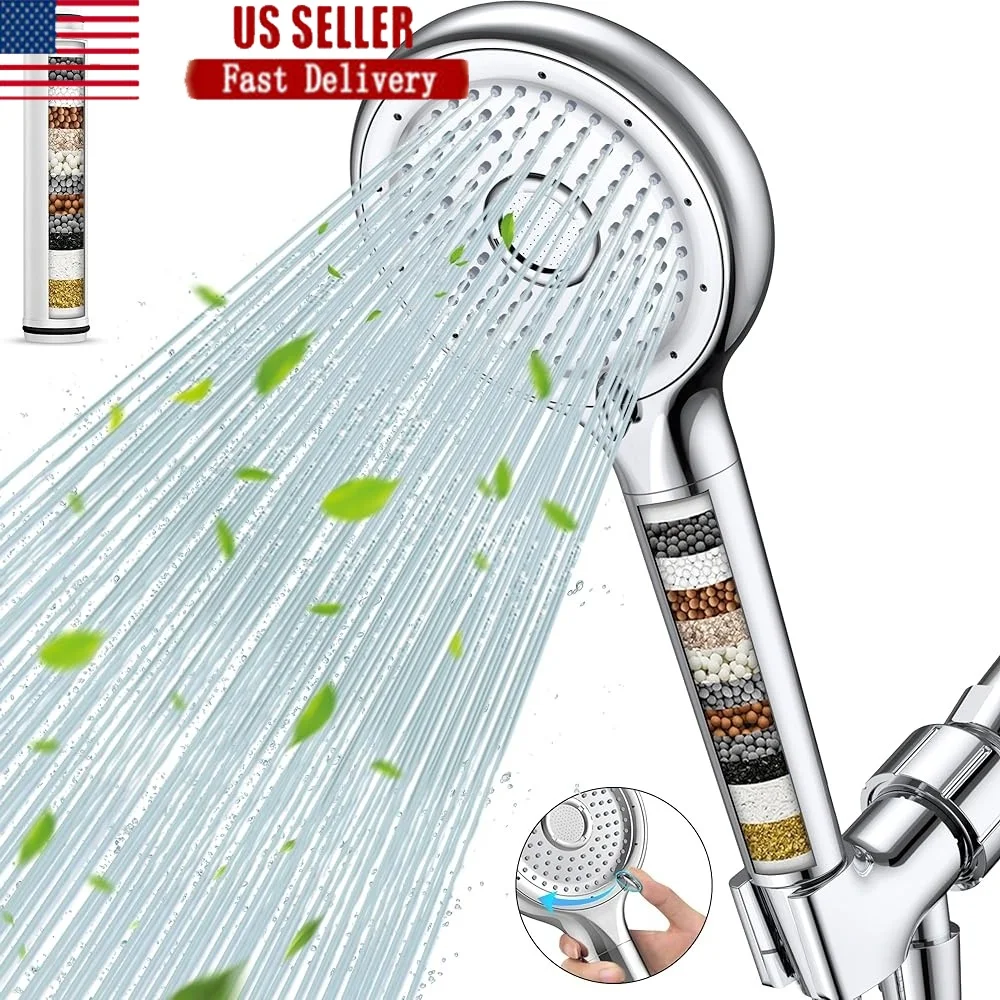 

Handheld Shower Head High Pressure 6 Spray Modes 15 Stage Filter Water Softener Chlorine Removal Anti-Clog Lightweight Easy